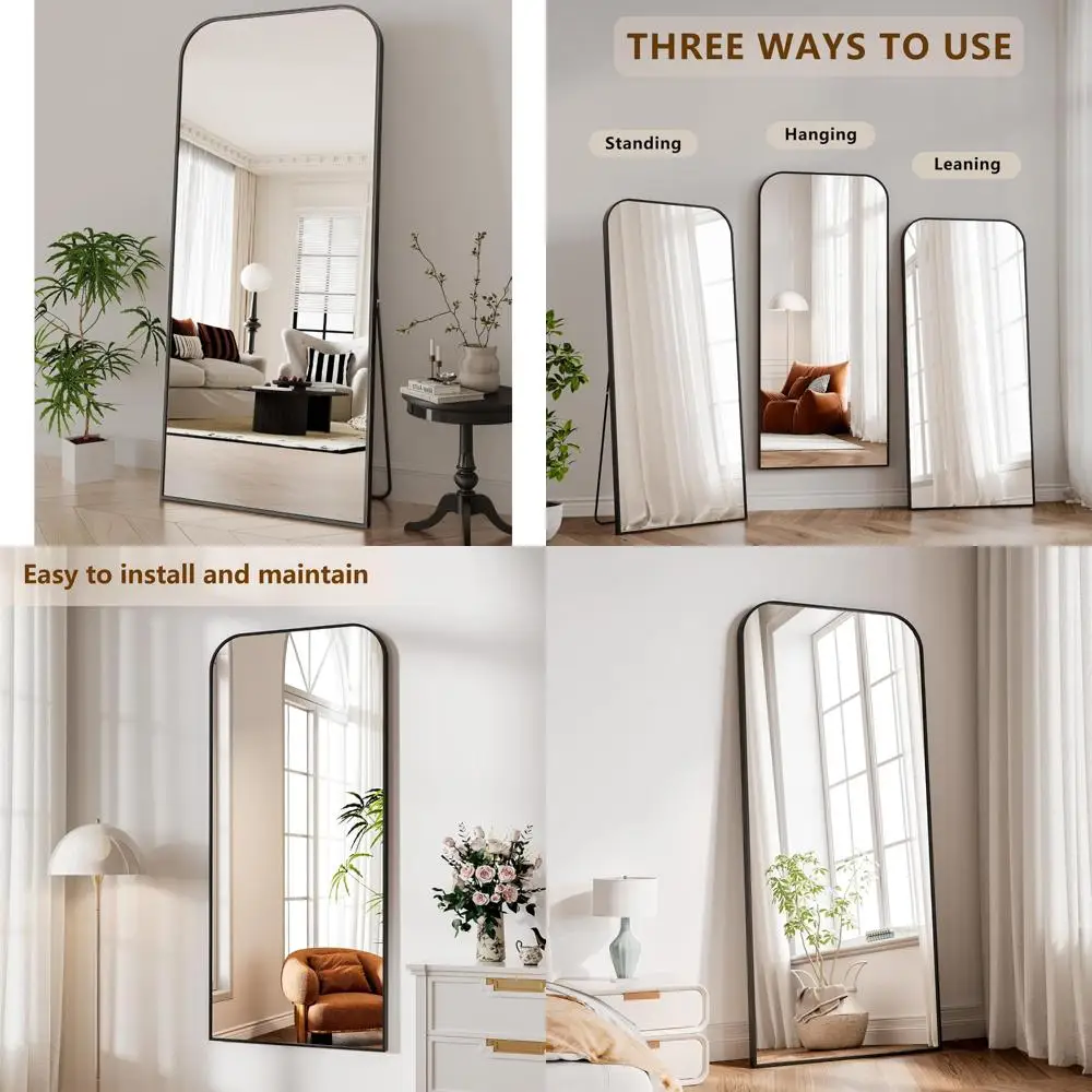 Full Length Mirror 65x24 with Stand, Black Square Edge Floor Mirror, Aluminum Frame, Large Standing Mirror for Home Use