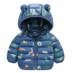 MILANCEL Baby Kid's Winter Clothes Warm Jacket 0-5 Y Boys Cartoon Dinosaur Cotton-padded Coat Childrens Hooded Outwear