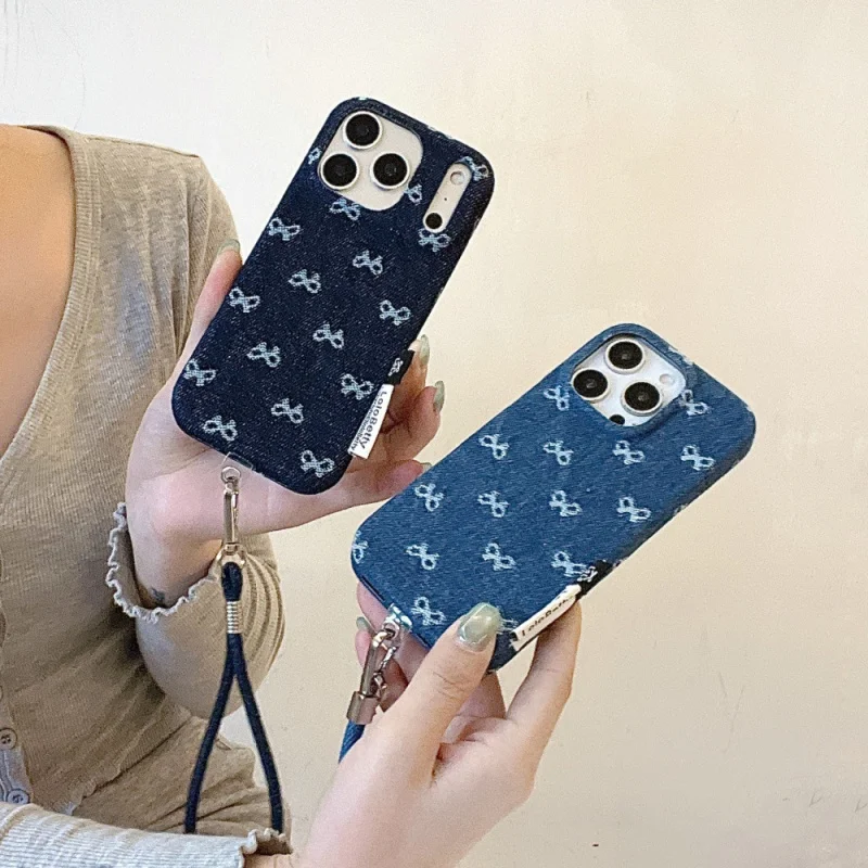 

Velvet Denim Bow Solid Color Phone Case Suitable for Apple17/16PROUnique CartooniPhone15/14P
