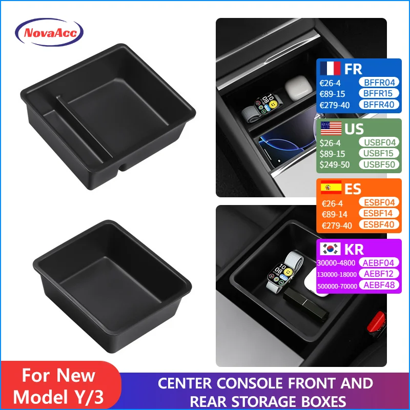 

Car Center Console Front Rear Storage Box For Tesla Model Y Juniper 2025 Model 3 Highland 2024 2025 Armrest Case Storage Tray