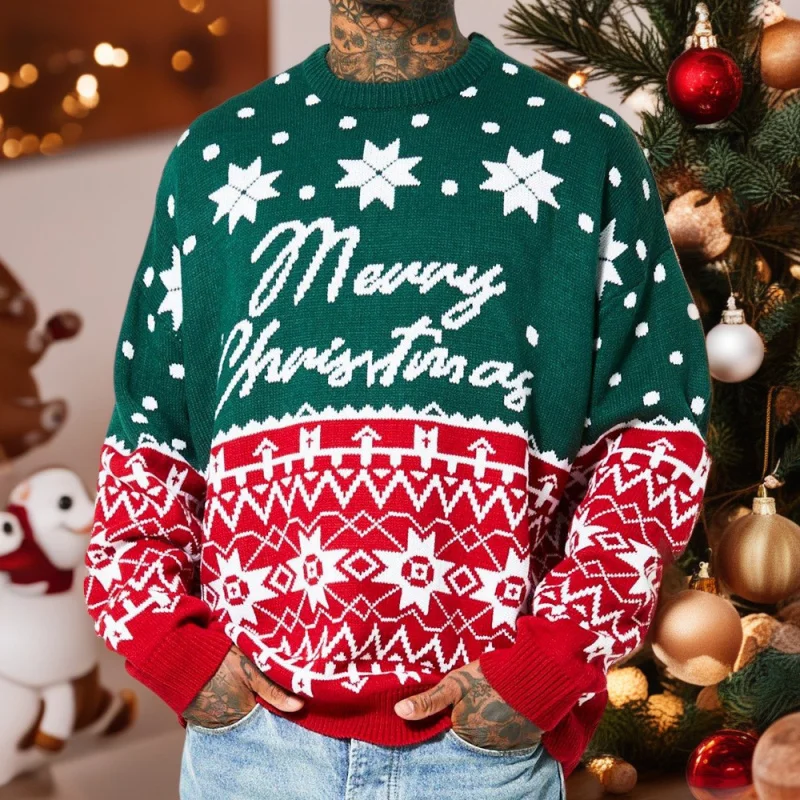 2025European and American Autumn Winter Christmas Family Party Knitted Sweater Christmas Jacquard Loose Pullover Sweater