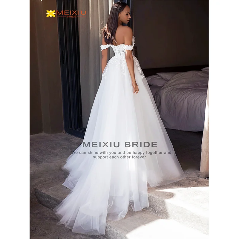 New Dream Decal Line Shoulder Strapless Wedding Dress Custom Sexy Floral Slit Design Princess Fashion Photo Bridal Gowns