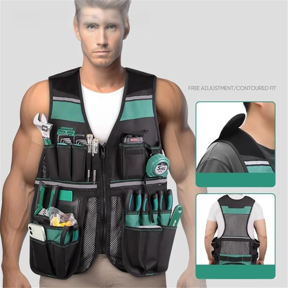 

Electrician Tool Vest Front Pockets Hardware Tool Pouch for Outdoor Workers Construction Maintenance Workers Carpenters Plumbers