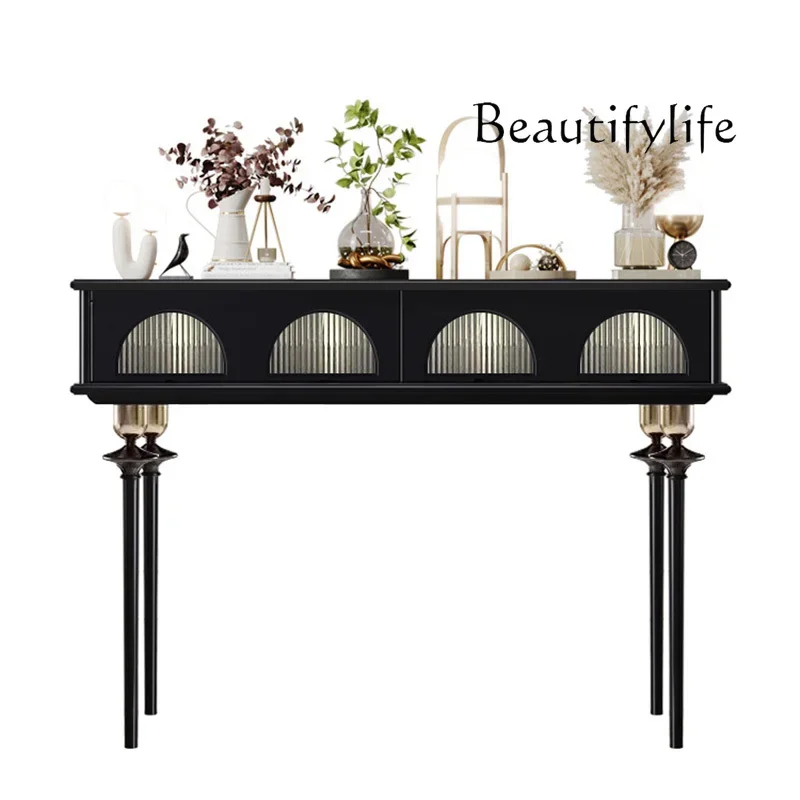 BJ French Light Luxury Ensuite Platform Retro Corridor Aisle Living Room Entrance Door Solid Wood Decoration