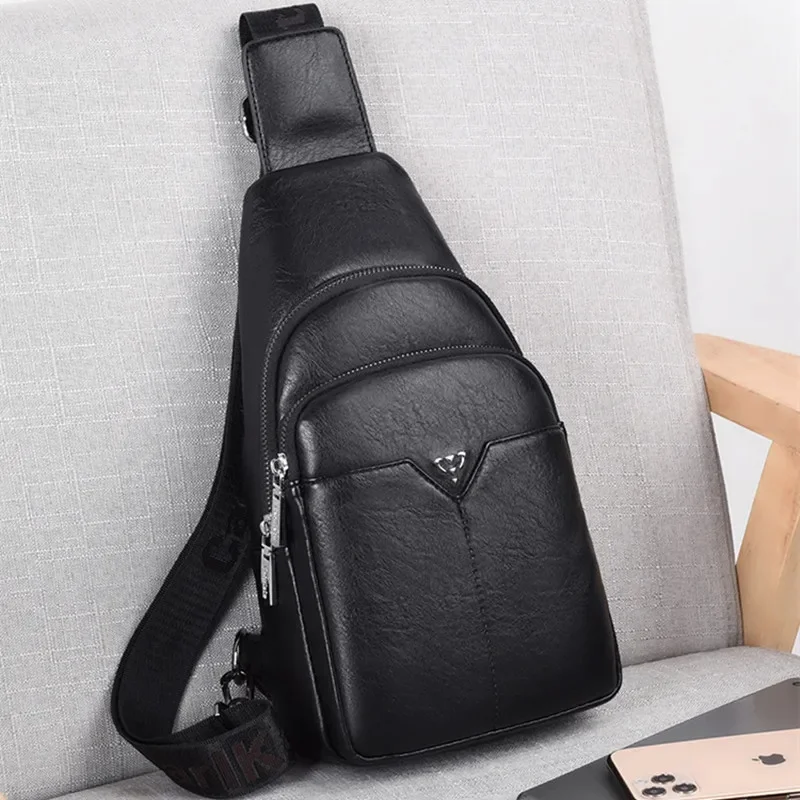 Business Genuine Leather Men's Chest Large Capacity Crossbody Fashion Shoulder Multifunction Messenger Bag