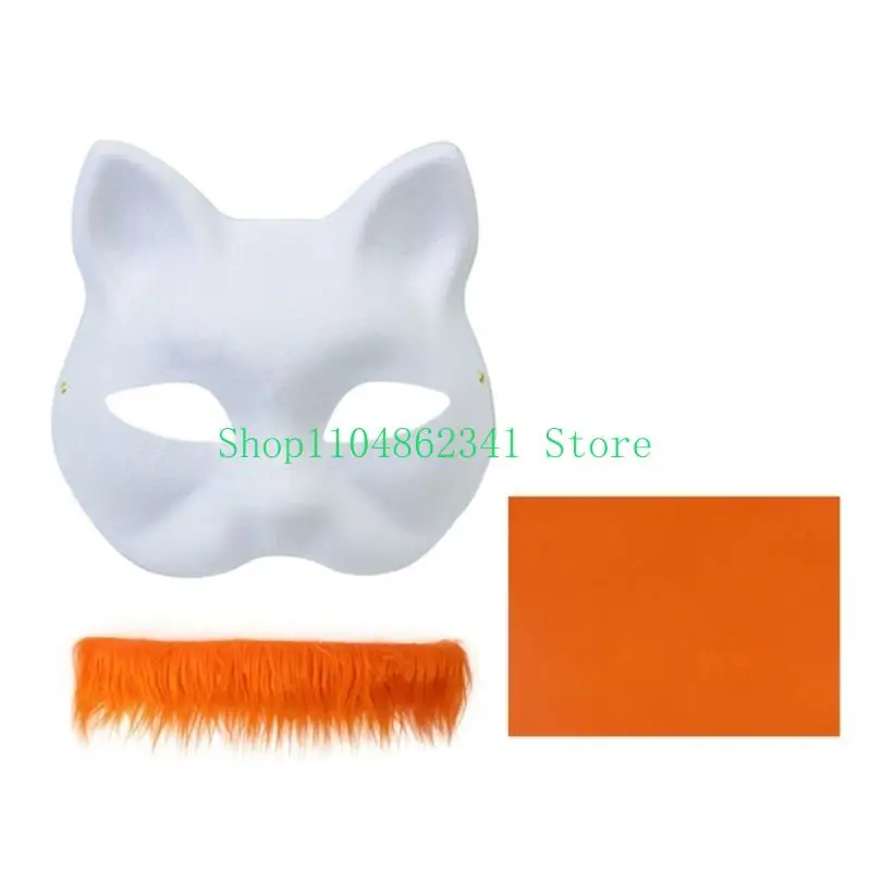 5asd Hand-Painted Cats Mask with Furs Halloween Mask Animal Mask Set Foxes Mask