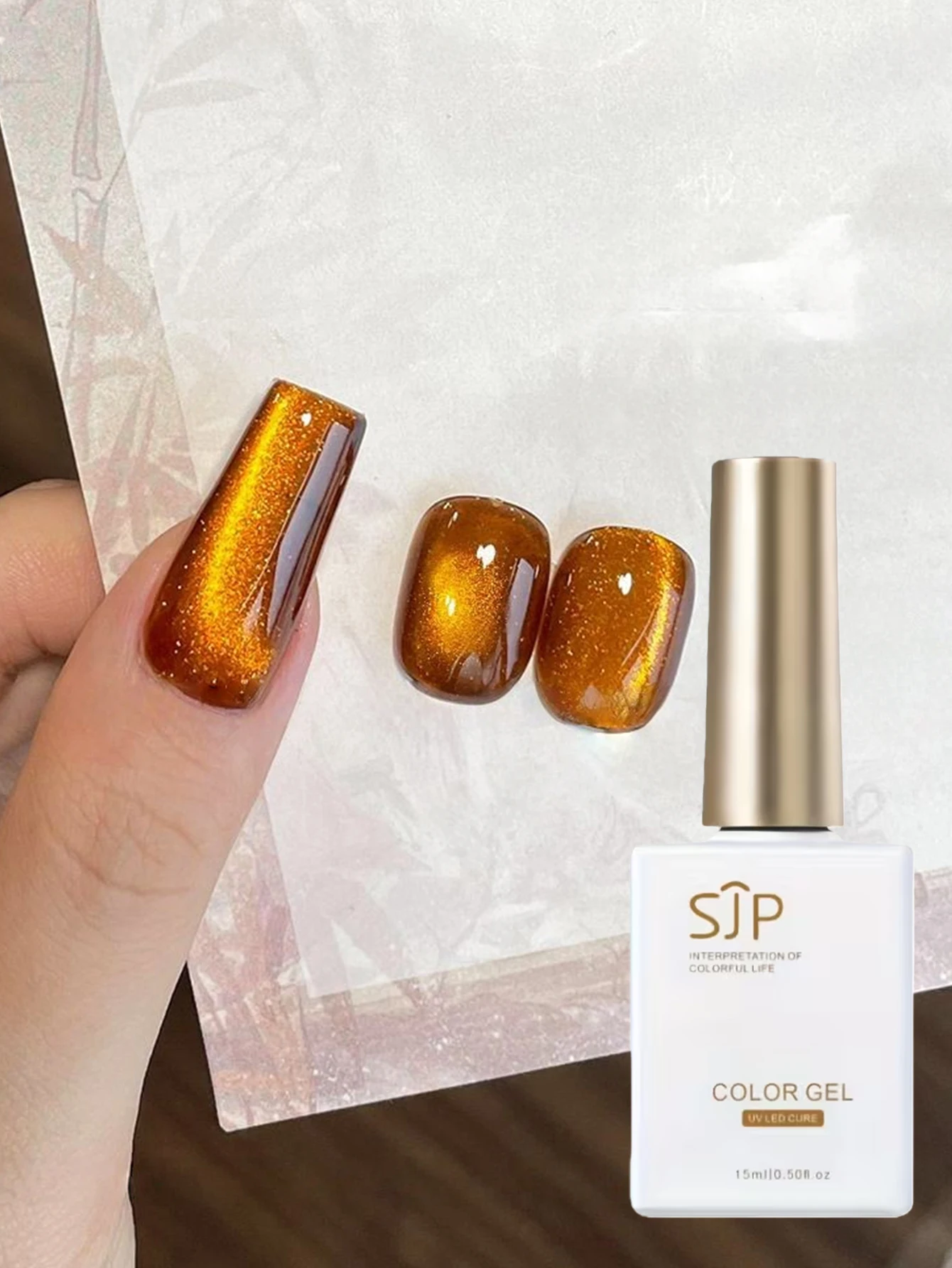 15ml 秋冬ゴールドキャットアイジェルネイルポリッシュ UVネイルアートジェル、DIYネイルアートチャーム、完璧なクリスマスギフト