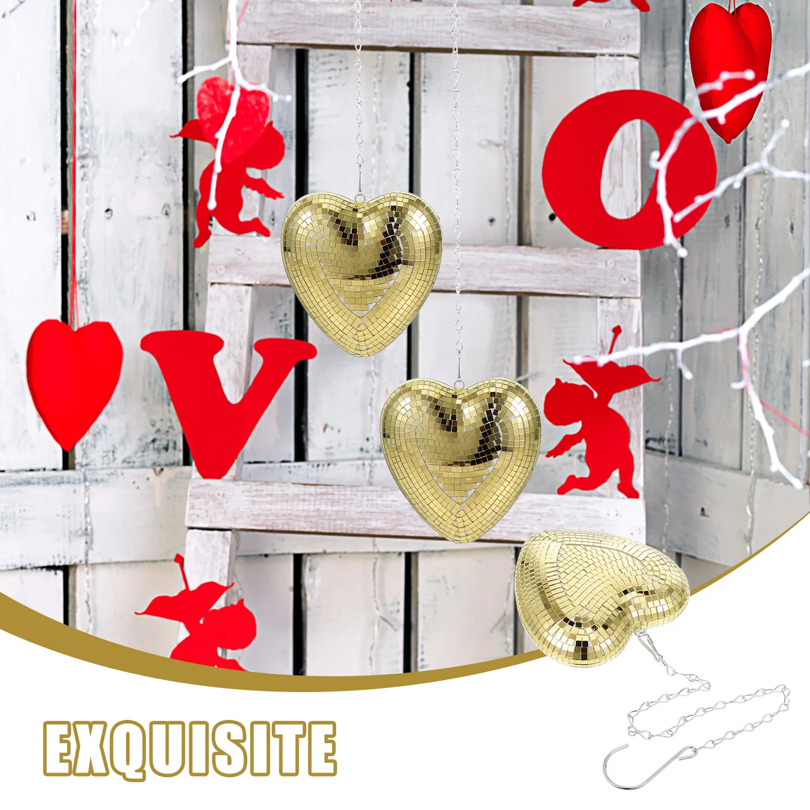 Heart Disco Ball Hanging Decor Reflective Mirror Ornaments Romantic Valentine Party Decoration Heart Shaped Disco Balls
