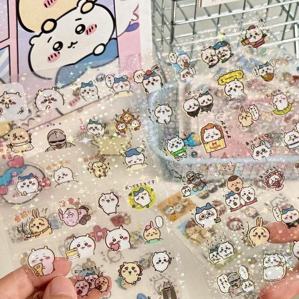 10PCS Cartoon Chiikawa Cute Stickers Die-cutting Sticker Anime DIY Handbooks Material Flashing Laser Sticker Kids Toy Gift image 3