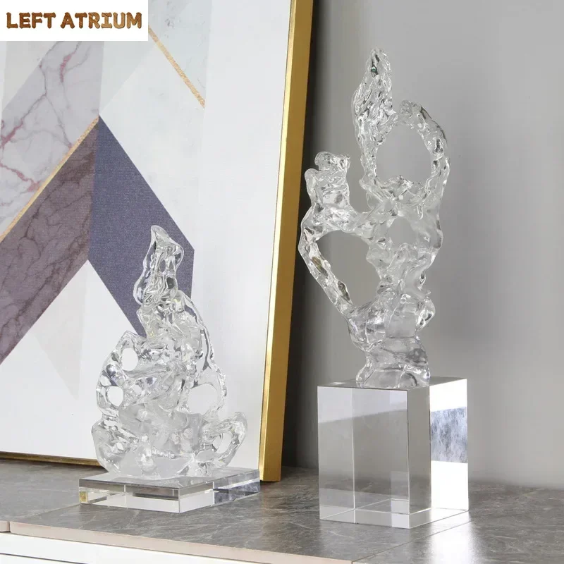 

Transparent Coral Crystal Base Ornaments Desk Decoration Modern Decor Resin Crafts Coral Sculpture Living Room Furnishings