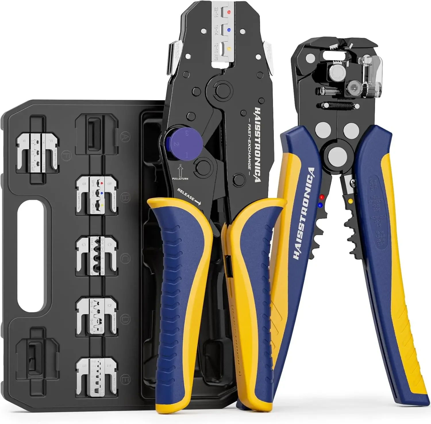 

8PCS Rapid Replace Ratchet Crimping Tool Set with Pressure Regulating Automatic Wire Stripper Heat Shrink Non-Insulated