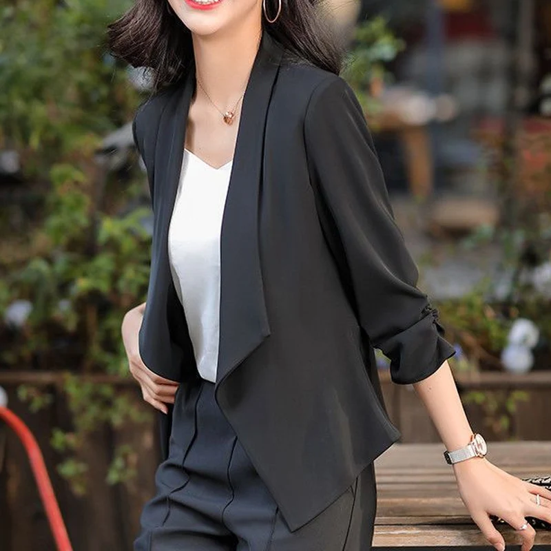 Spring Summer New Solid Color Blazers Women High Street Casual Loose Cardigan Korean Style Elegant Office Simple All-match Coat