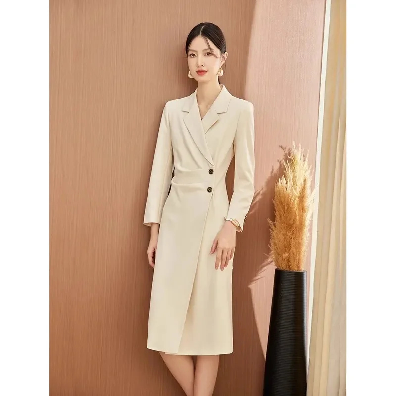 

Элегантное женское платье-костюм | Новое элегантное офисное платье 2026 года, профессиональное платье миди с длинным рукавом для осени и весны W2155