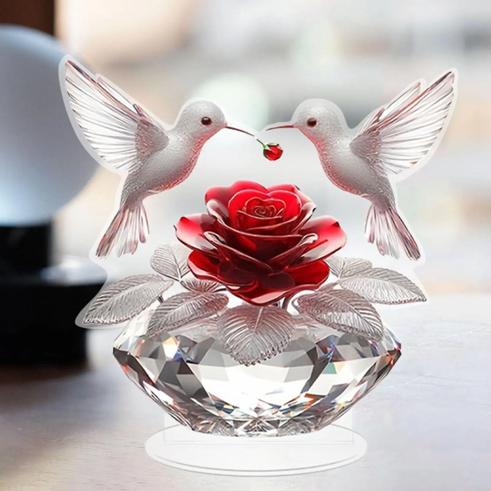 Bird Rose Flower Acrylic Desk Ornament Decorative Home Decor Sign for Anniversary Wedding Party