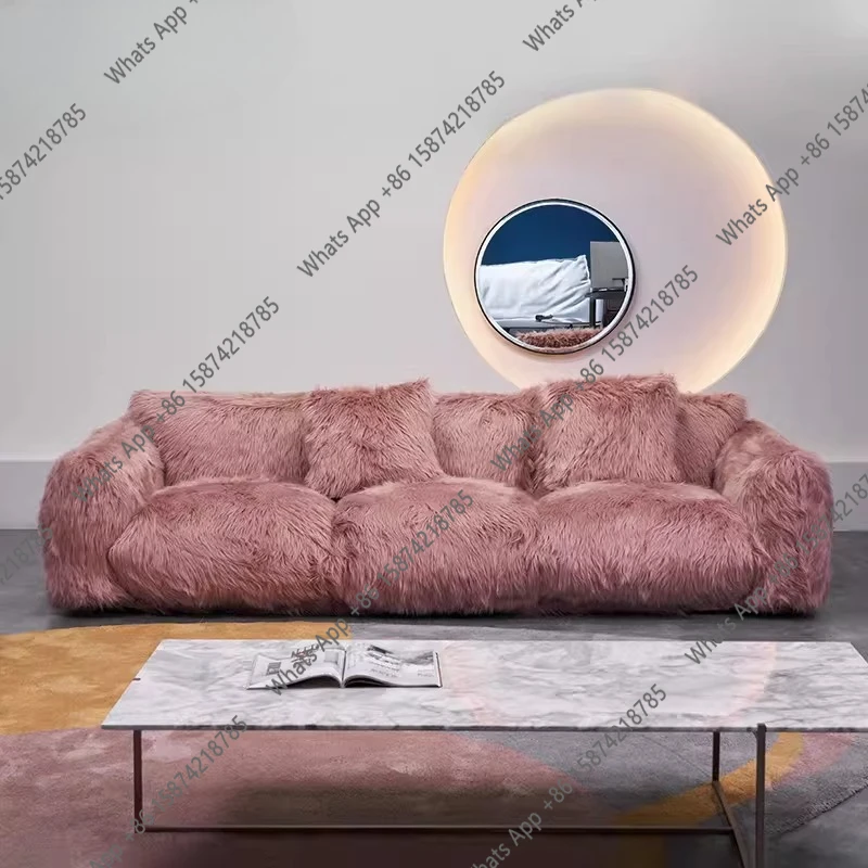 

Italian light luxury curved designer creative long hair fabric small apartment pink single double triple sofa