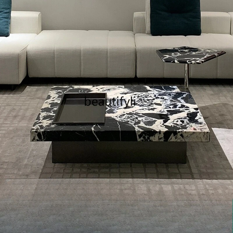 

Natural marble coffee table combination living room Italian minimalist modern simple light luxury coffee table