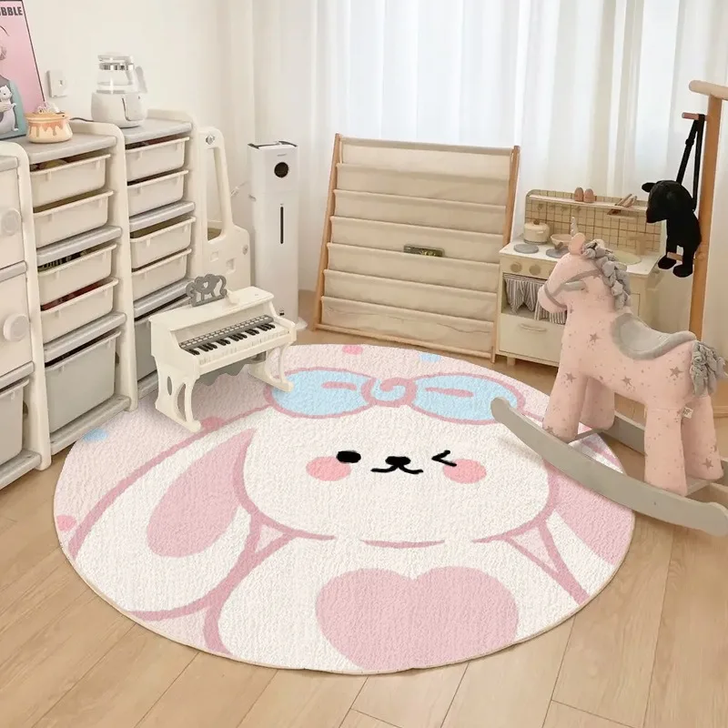 Round Rug Animal Print Cartoon Pattern Circle Carpet for Living Room Floor Mat Chair Coffee Table Bedside Kids Love Decoration