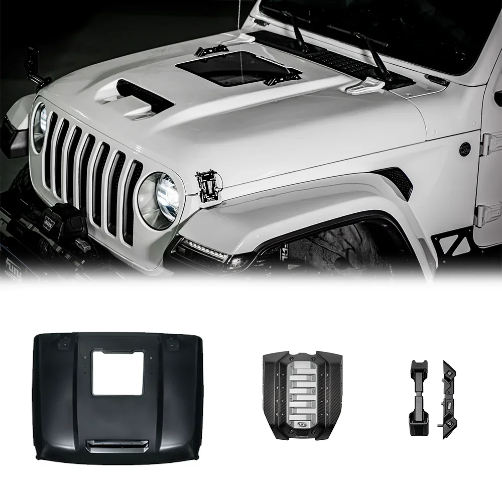 Fury 2018+ JL JT accessories Auto parts Aluminum CNC process steel CAR HOOD for Jeep wrangler Gladiator