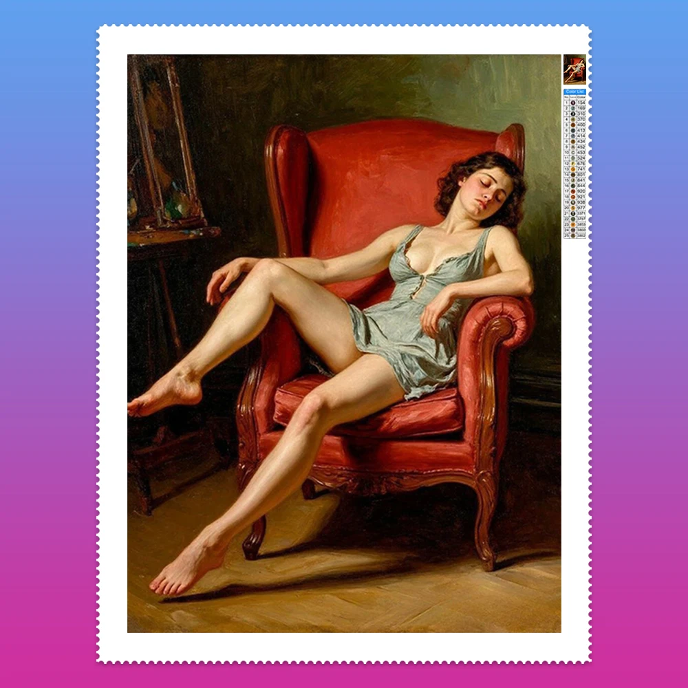 

Woman on the sofa 5D Diamond Painting Pretty Woman Sleep Mural Full Gem Embroidery Simple Handmade Home Wall Decor