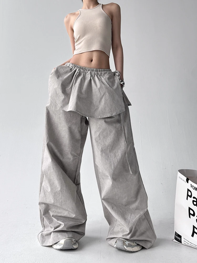 American Retro Workwear Pants Skirt for Women Summer Qui Dry Sports Wide Leg Pants Paratrooper Street Dance Pants High Wais...