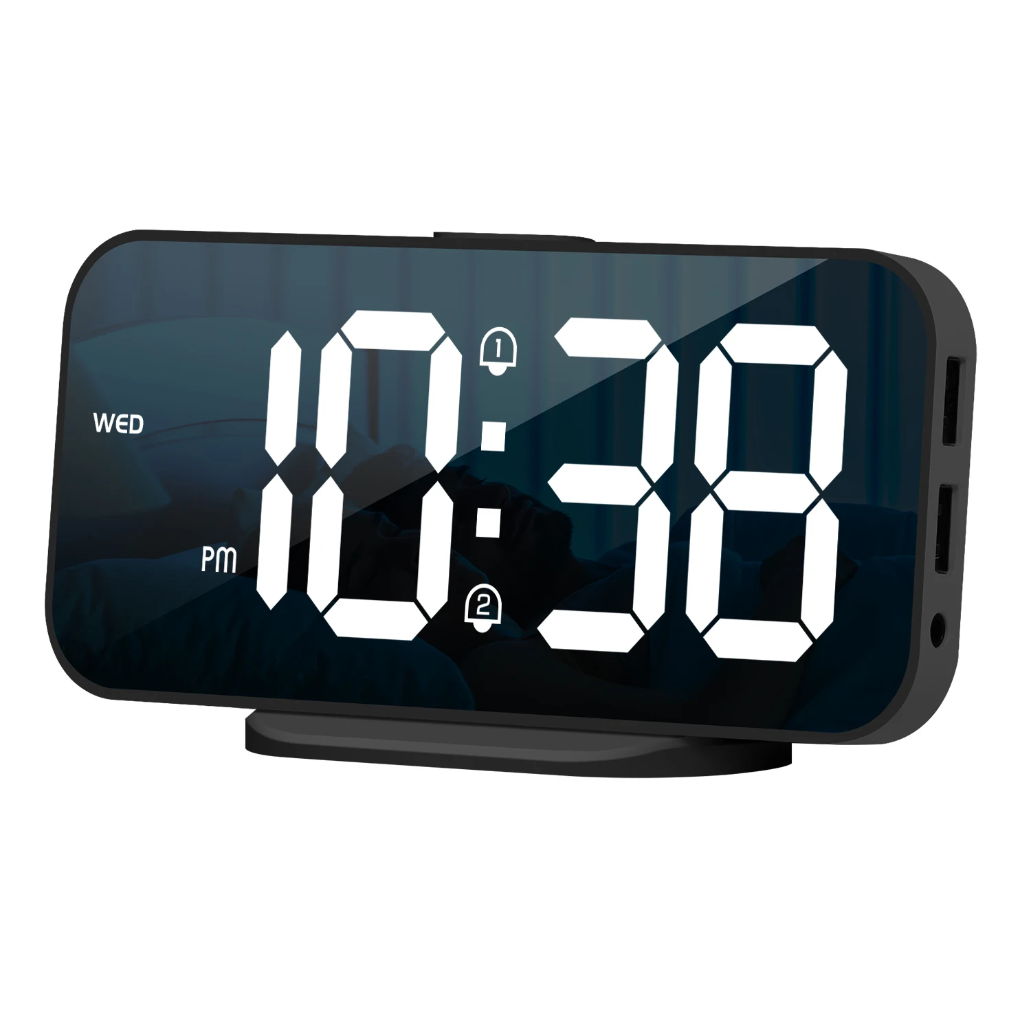 HD Mirror LED Digital Alarm Clock Luminous Week Display Night Mode Brightness Adjust Snooze Function Dual Alarms Table Clock