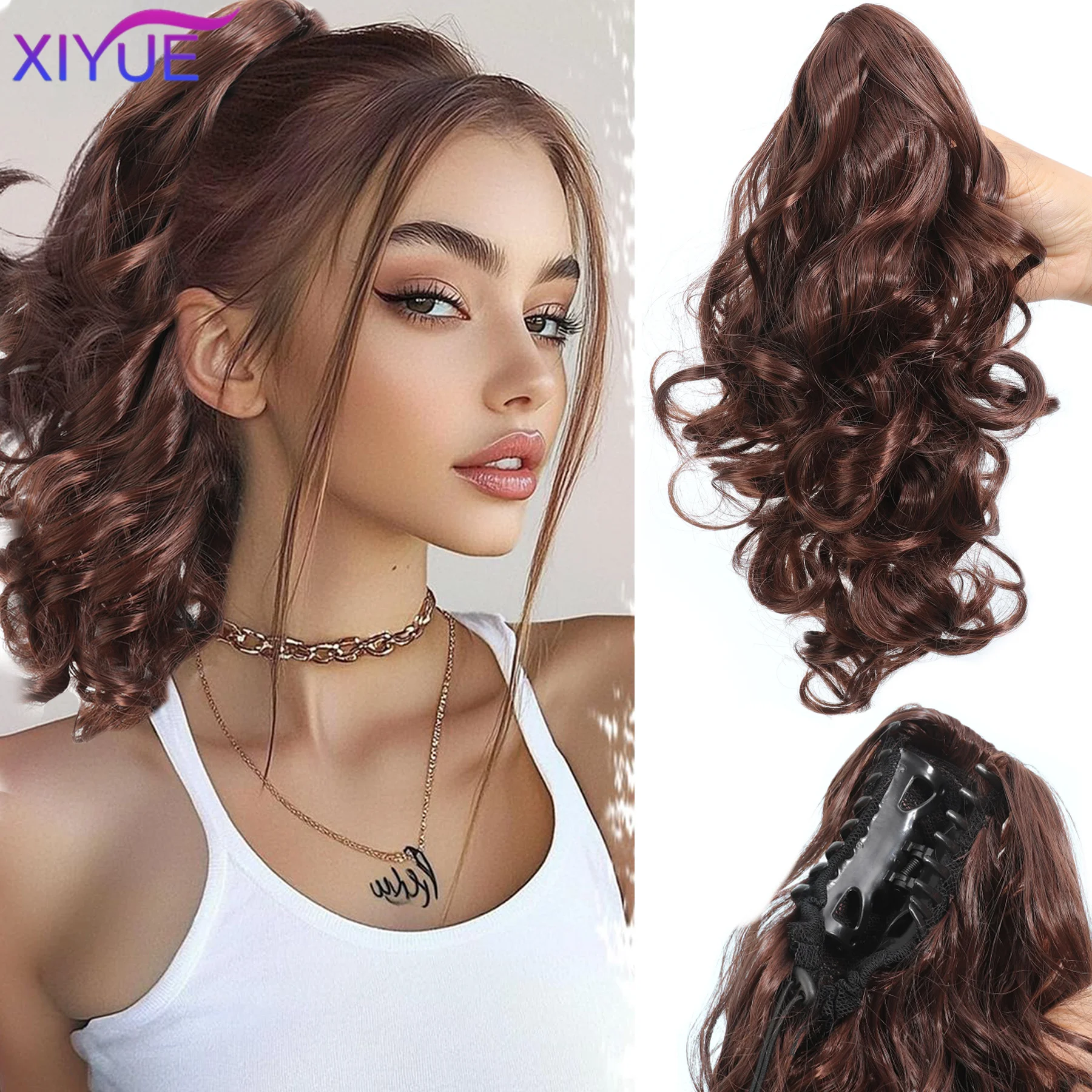 XIYUE Short Curly Drawstring Ponytail Extensions Synthetic Clip In Hair Extensions Elegant For Daily Use Hair Accessories