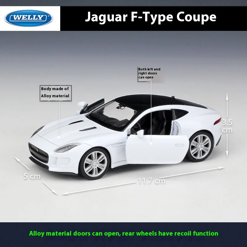 WELLY Simulation 1:36 Jaguar F-Type Coupe Diecast Car Model Pull Back Toy Vehicle Children Boy Birthday Gift Home Decoration