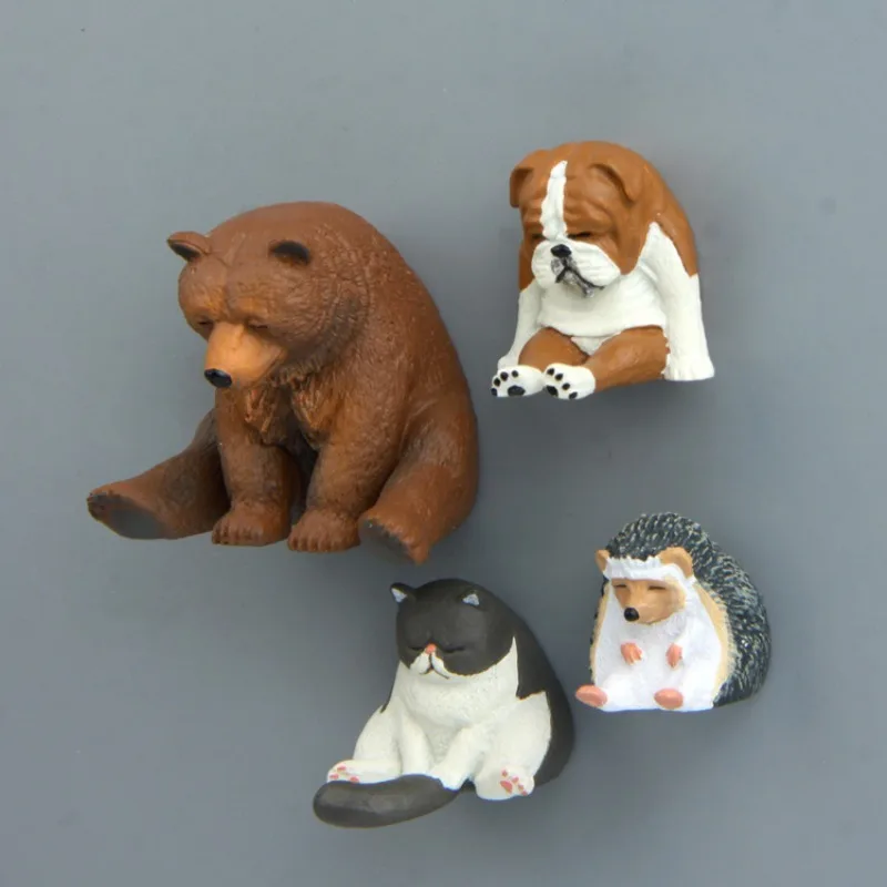 4 Zoo Series Refrigerators with Magnets with Sitting Posture Dozing Bear Refrigerator Decoration Magnet Photo Wall Accessories