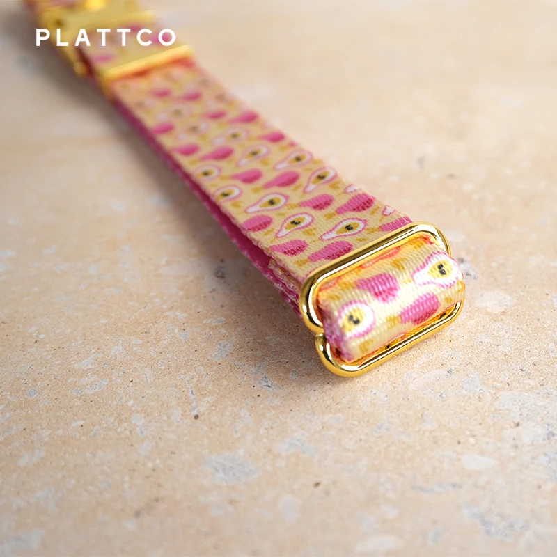 PLATTCO unique design dog collar print Pink Pear pattern and high-quality gold buckle 5 size PDC368YG