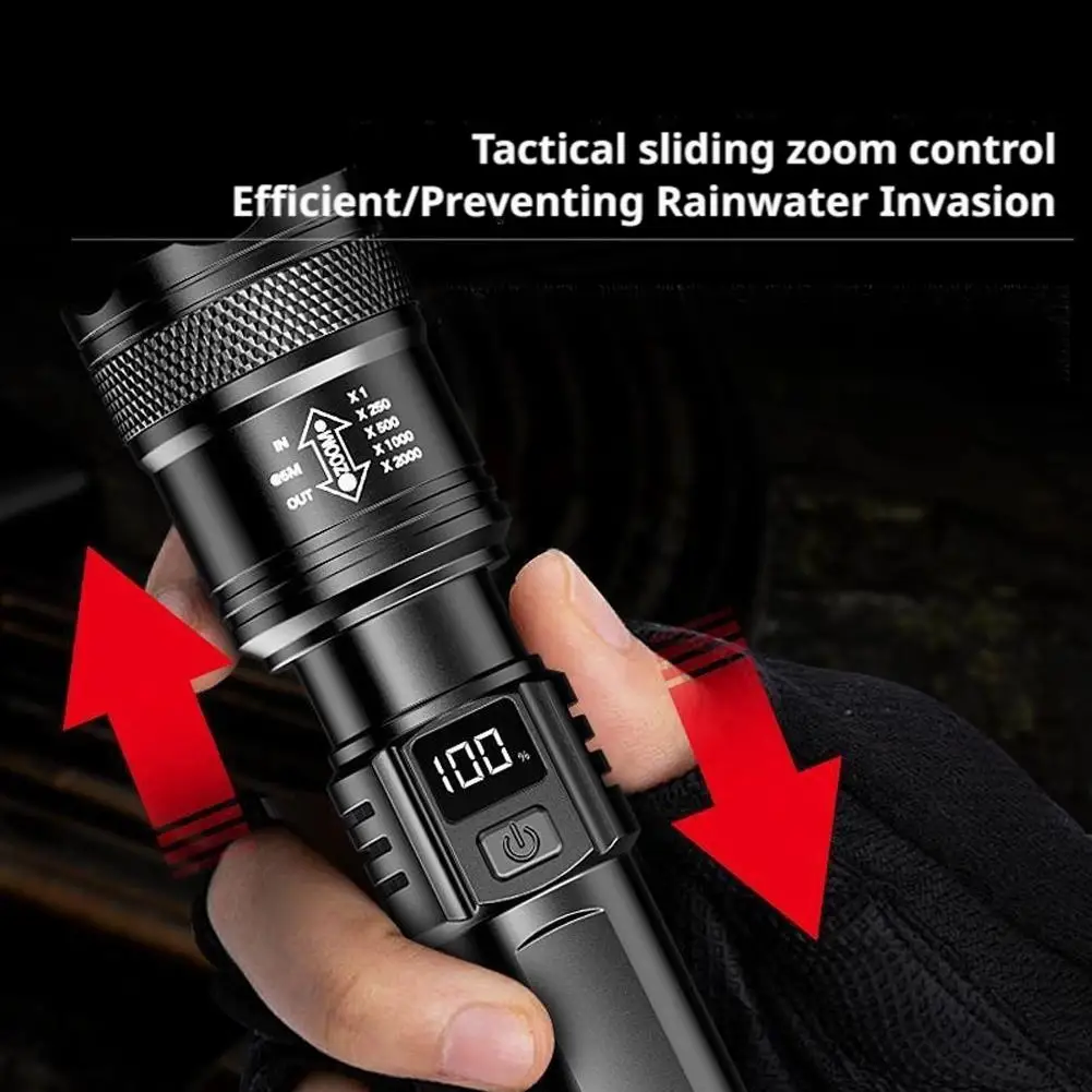 مصباح يدوي LED عالي الطاقة، فائق السطوع، قوي، يدوم طويلاً، ضوء طوارئ خارجي قابل لإعادة الشحن للتخييم والمشي لمسافات طويلة، مصباح يدوي COB