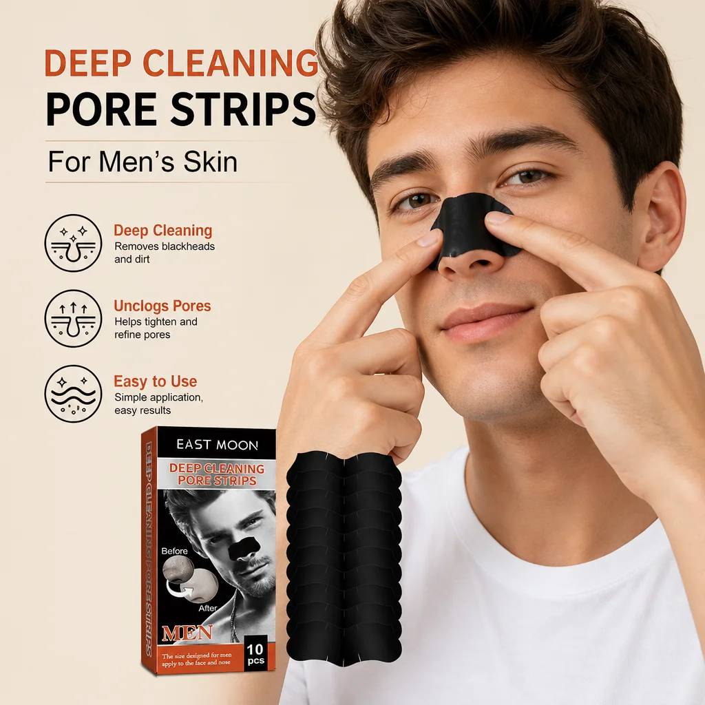 Deep Cleaning Pore Strips 10Pcs Bamboo Charcoal Nose Strips Peppermint Centella Sea Salt Unclog Pores Oil Control for Men