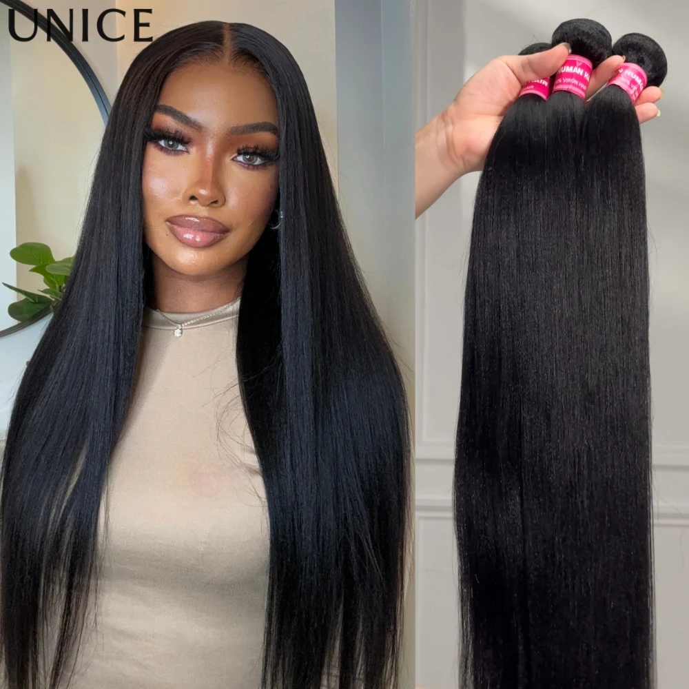 UNice Light Yaki Straight Bundels Onverwerkte Virgin 100% Menselijk Haar Bundels Naai in Weeft Menselijk Haar Extensions 1/3/4 stks/partij