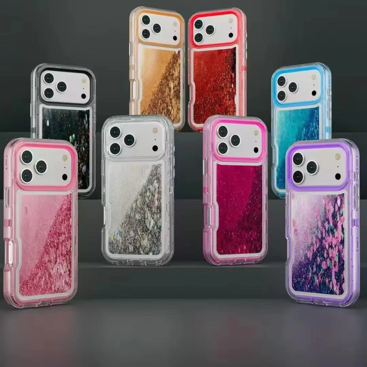 3-in-1 OTT Heavy Duty Glitzer-Flüssig-Quicksand-Box-Handyhülle für iPhone 18 17Air 16 15 14 Pro Max, stoßfeste Schutzhülle in Militärqualität – Detail 2