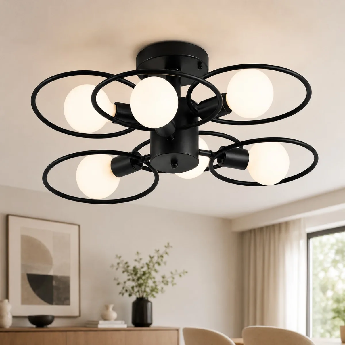 JOYINLED Modern Nordic Pendant Lights Iron Ceiling Lamp Multiple Heads E26/E27 Chandelier Black White Color Lighting Fixture