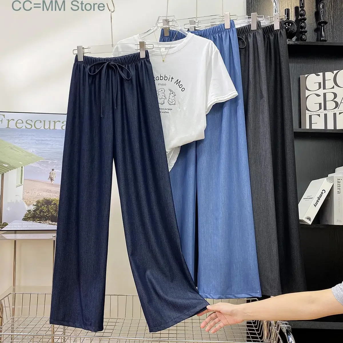 

New Vintage Wide Leg Pants for Women High Waisted Drawstring Baggy Pants Ladies Casual Full Length Straight Pants