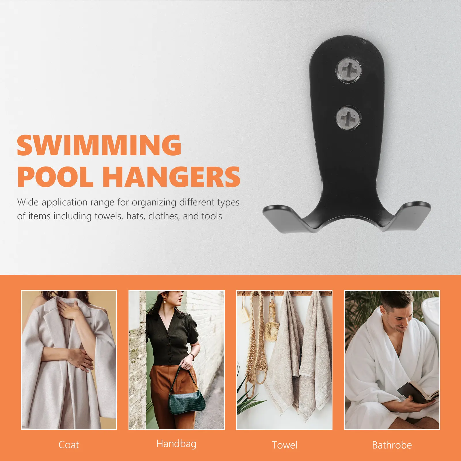 4Pcs Swimming Pool Hooks Heavy Duty Metal Wall Hangers for Towels Hats Clothes Tools Outdoor Pool Area Organization Spa