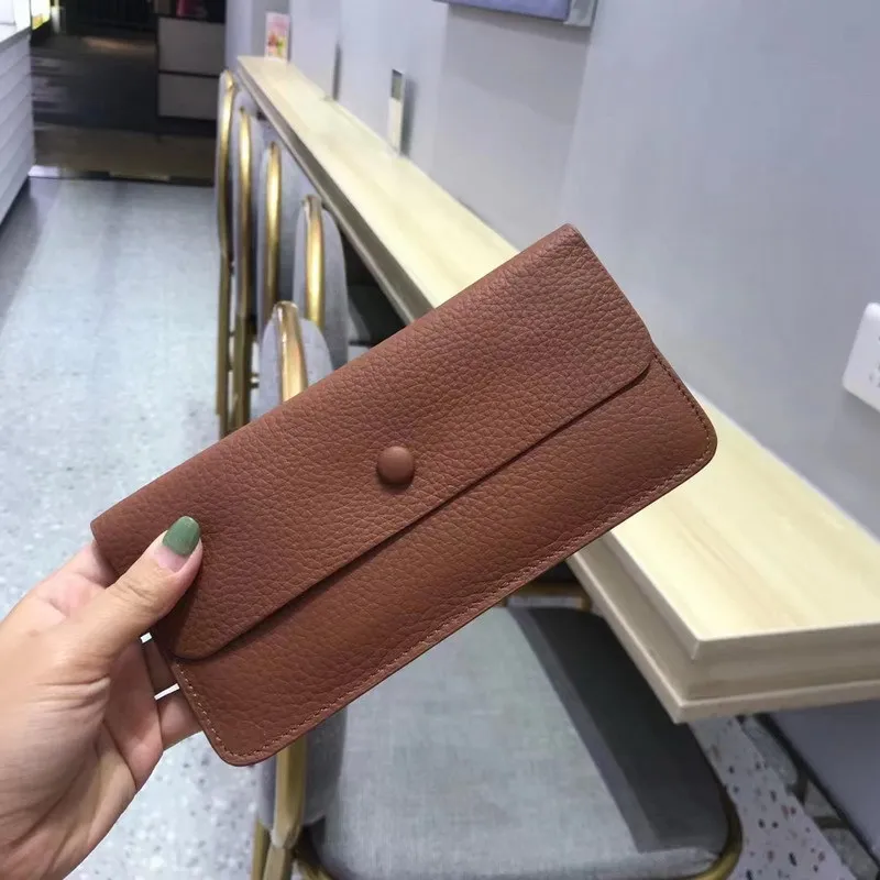 Cartera larga de cuero genuino 100% para hombre y mujer, bolso de mano delgado de lujo, Monedero de piel de vaca, tarjetero de identificación