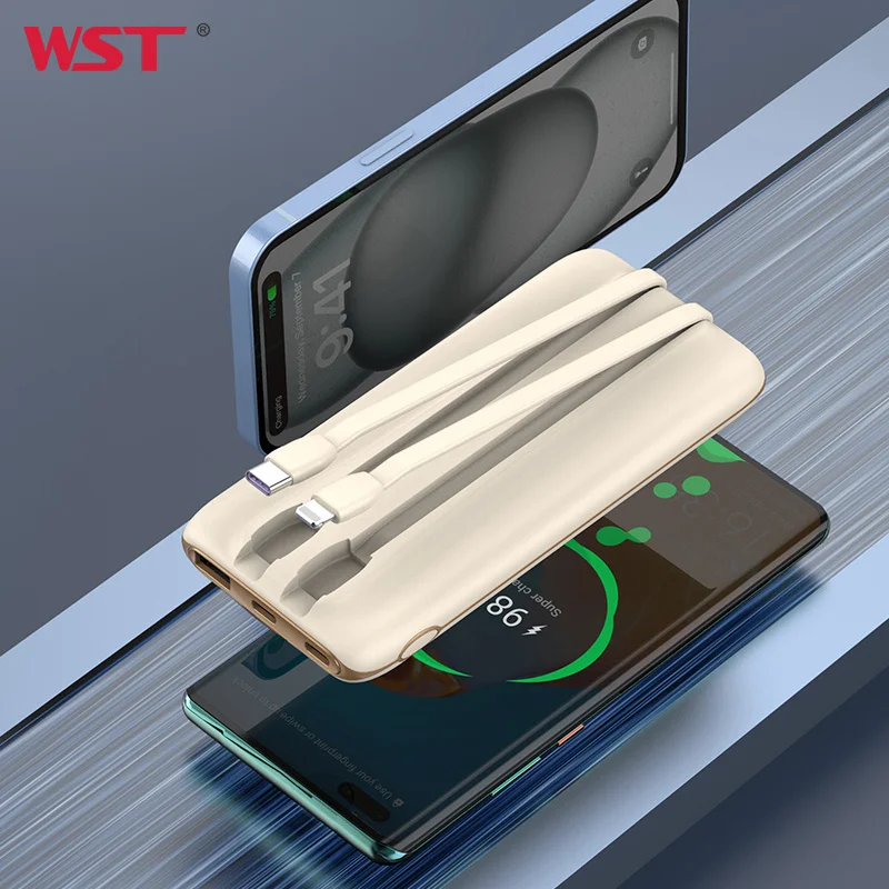 WST Creative Powerbank LED Display QC 18W Fast Charge Cable 10000mah Power Bank with Base