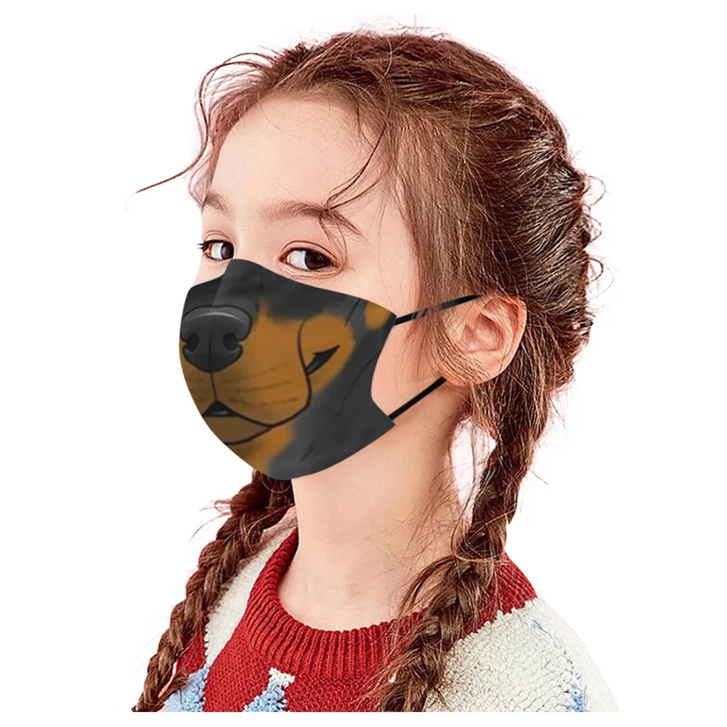 1pc Children Outdoor Cotton Mouth Washable Reusable Face Filter Mask Cute Animal Print Fun Odorless Breathable Children'S Mask