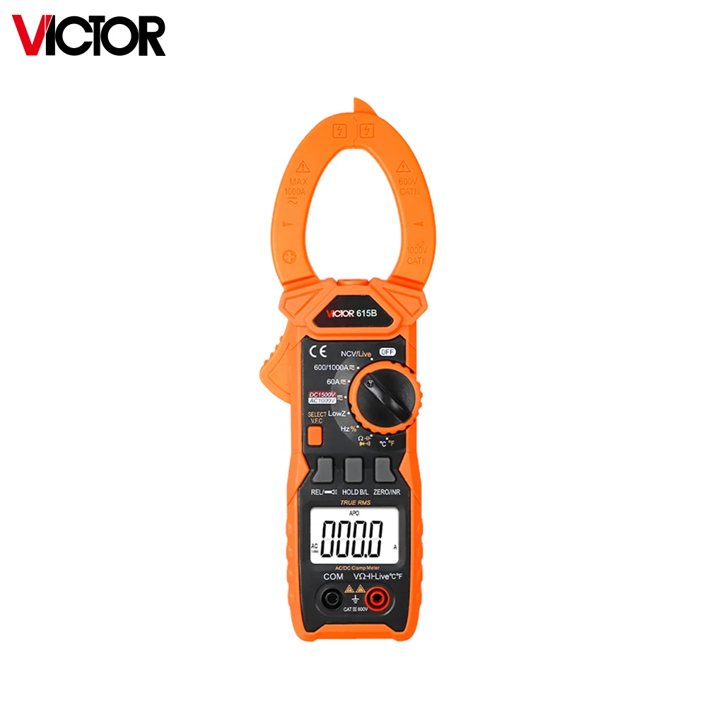 

Victor 615B Digital Clamp Multimeter DC 1500V Intelligent Voltage Tester 6000 Counts Current Frequency Backlight NCV Ohm Meter