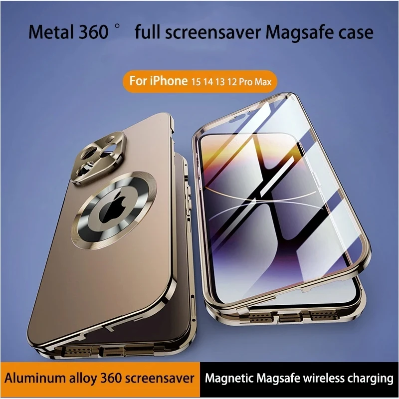 For iphone 15 13 12 14 Pro Max phone Case metal aluminum alloy Magnetic attraction all-inclusive 360 anti-fall protection cover