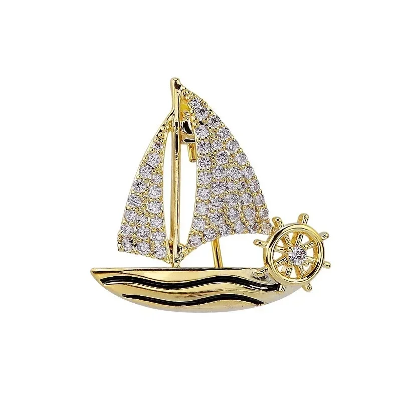 Small Sailboat Brooch High-end Men's Women's Temperament Badge Smooth Sailing Pin Anti Glare Buckle Suit Chest Flower Accessory