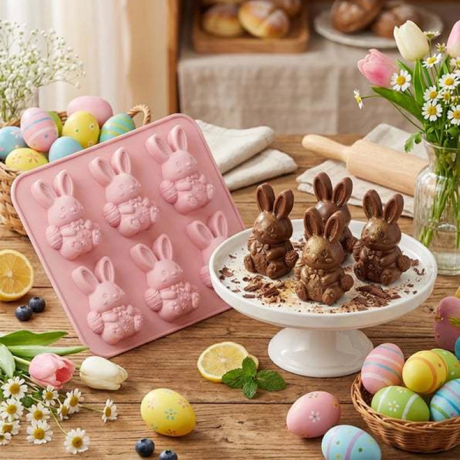 Silicone Easter Casting Moulds Easy To Demold Silicone Easter Plaster Mould Soft Elasticity 6 Cavities for DIY Home Decor Gift