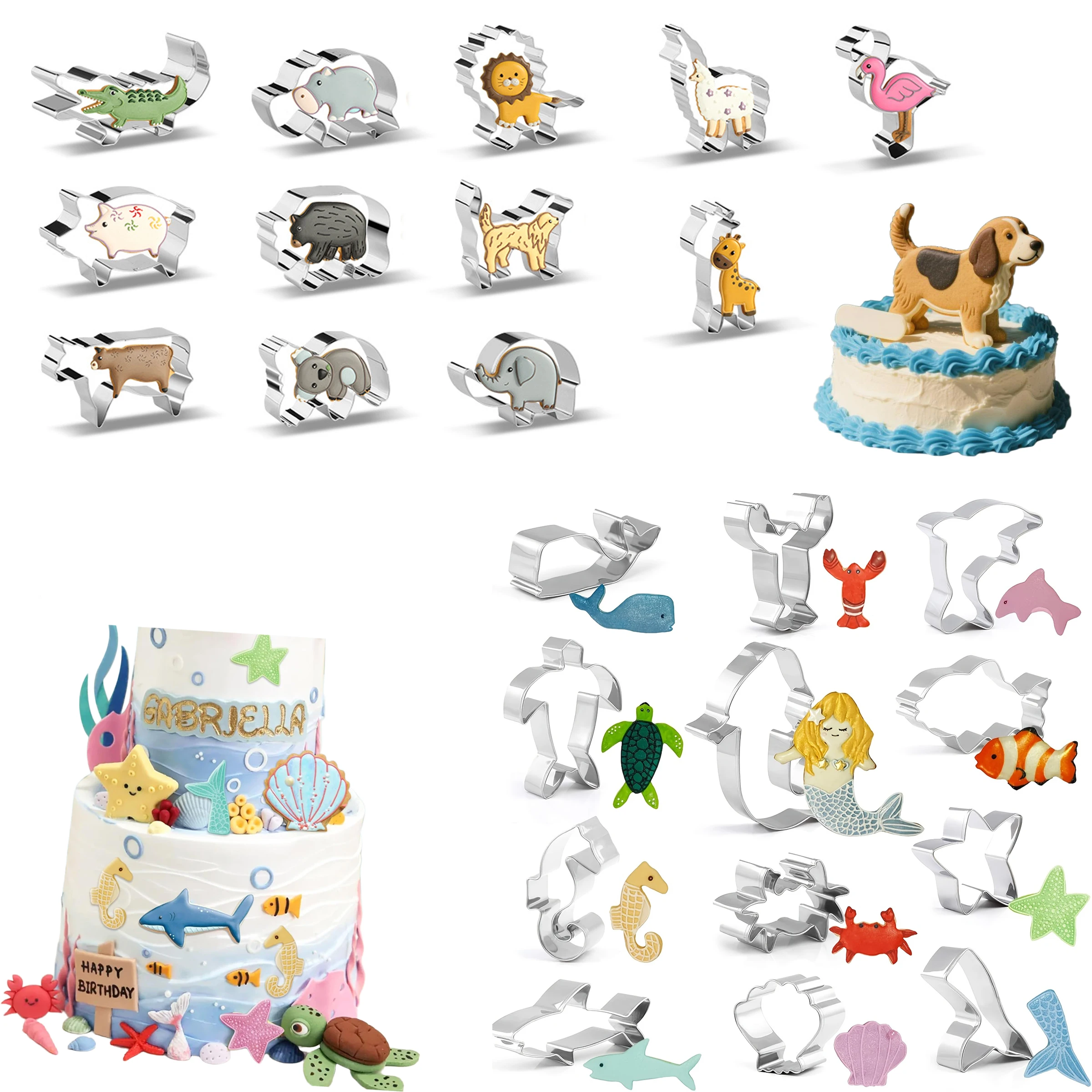 12PCS Cookie Cutter Set, Food Grade Stainless Steel, Mermaid Ocean Sealife Molds, Biscuit Fondant Baking for Kids DIY Home Party view 3