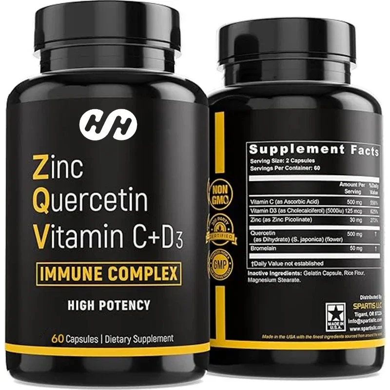 

Zinc Quercetin 500mg, Vitamin C, Vitamin D3, Bromelain Immune Support, Efficient Quercetin Zinc Supplement