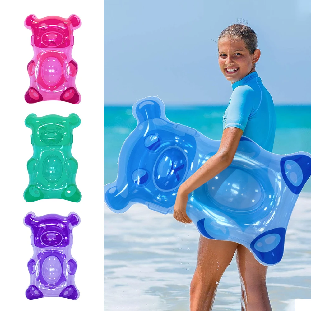 

1pc Gummy Bear Shaped Inflatable Pool Float for Kids, Cute Bear Water Surfboard Floating Raft, Summer Beach Swimming Pool Toy