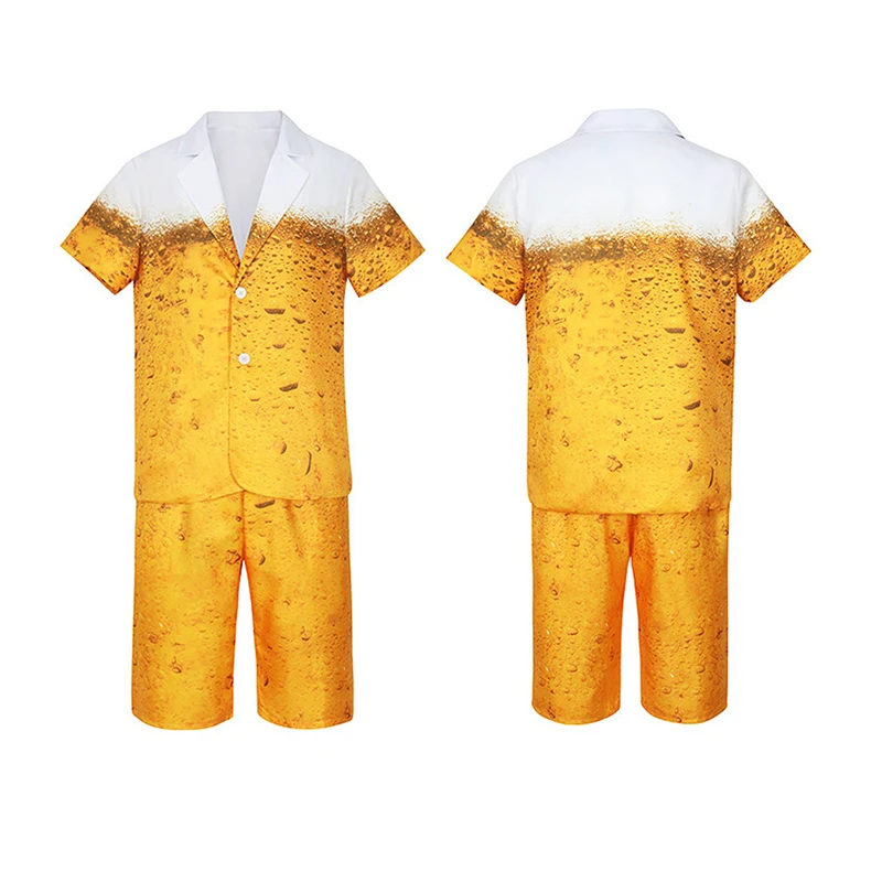 Oktoberfest-Costume de bière bavaroise pour hommes et femmes, tenues de paupières, vêtements College en 3D trempés de bière jaune, ensemble de fête de carnaval