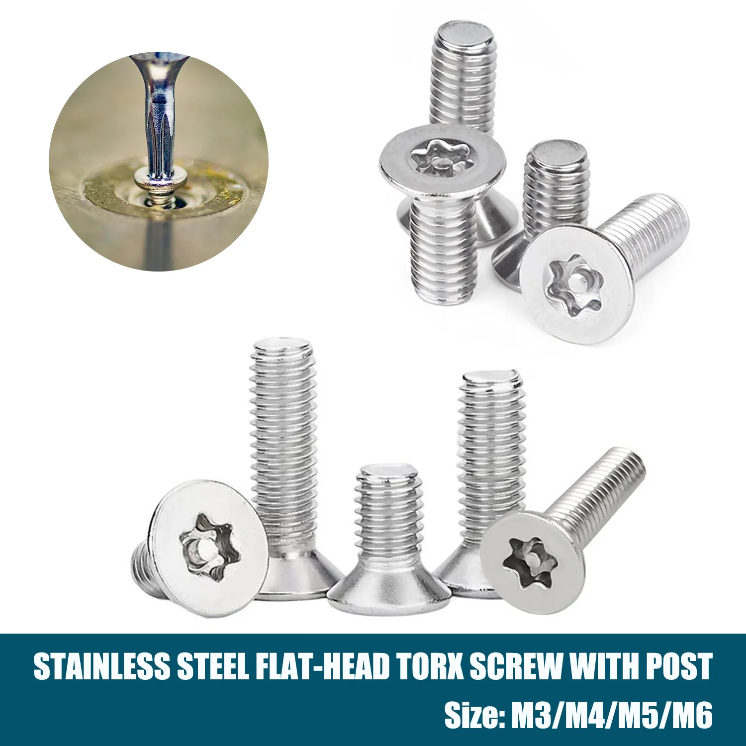 5-50Pcs Anti-Theft 304 SS Flat Head Screws, Tamper Resistant Pin-In Security Bolts for Machinery