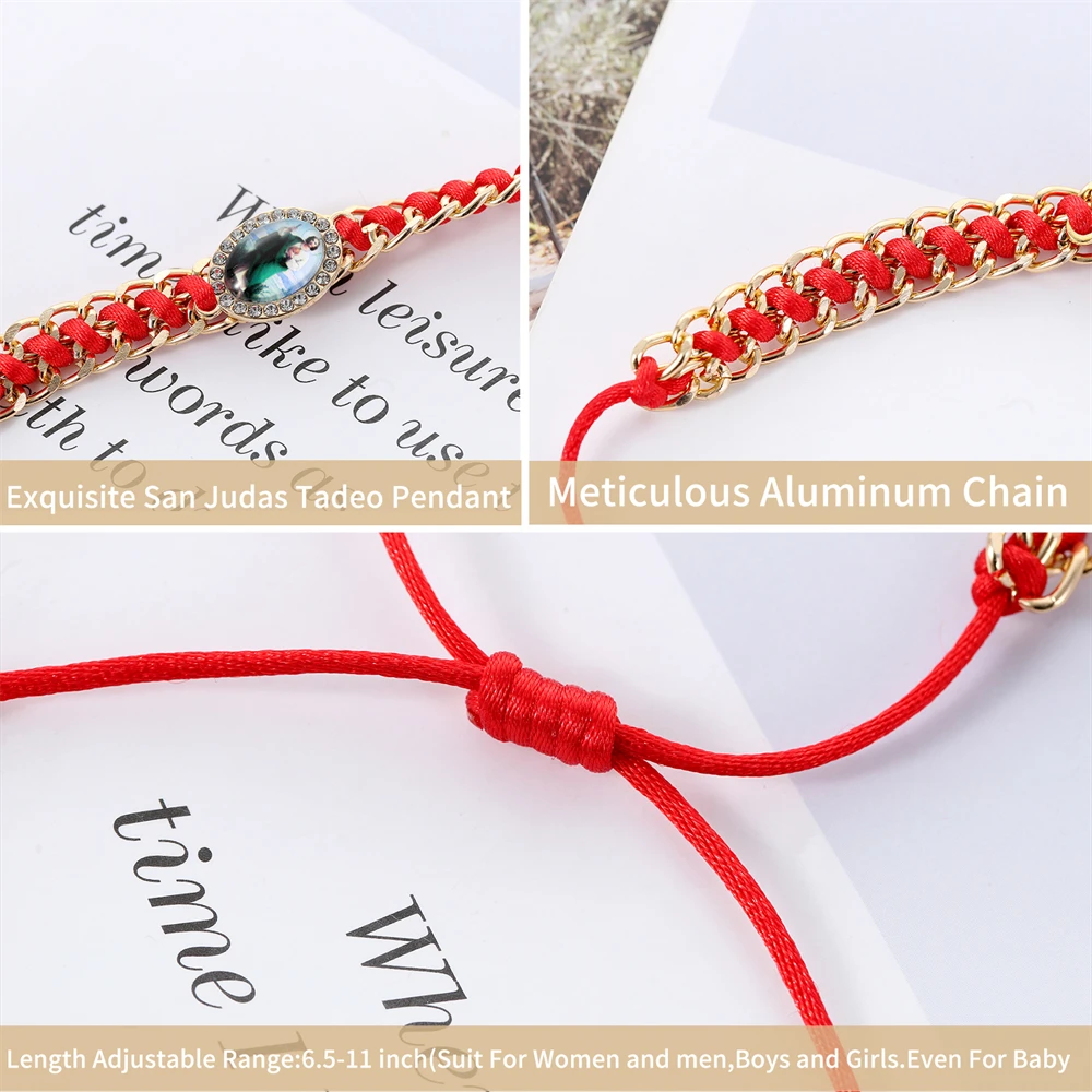 12 Pieces Colorful Aluminium Chain San Judas Virgin Mary San Benedict Medal Handmade Braid String Bracelet As A Gift For Prayer