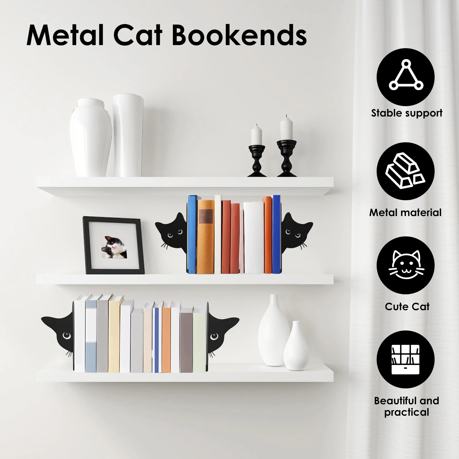 Cat Shaped Metal Bookends 6